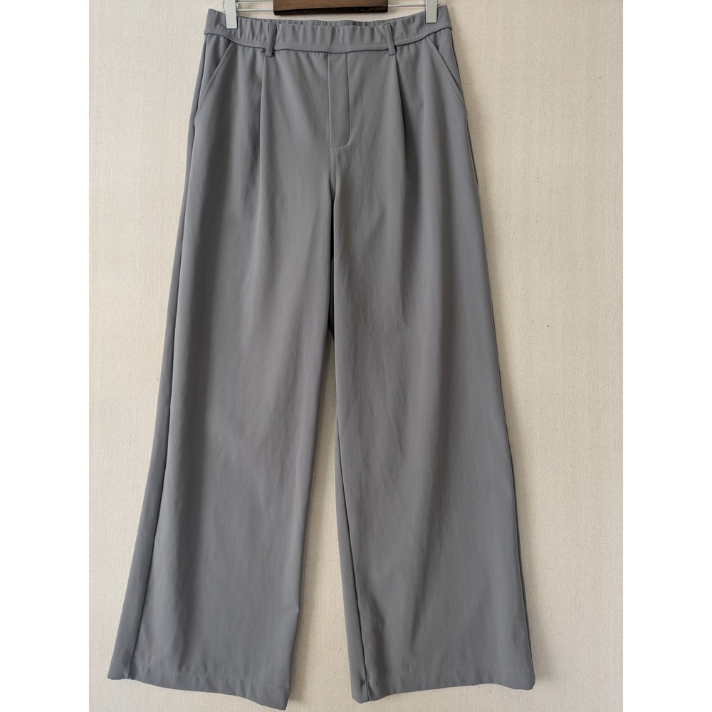 Halara Flex DayStretch Grey Lg High Waisted Pleated Wide Leg Work Pants Pockets